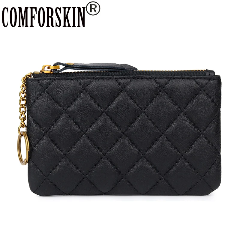 COMFORSKIN, Модный женский кошелек из мягкой натуральной кожи, кошелек для монет, Новое поступление, овчина, Геометрический стиль, кошелек на молнии