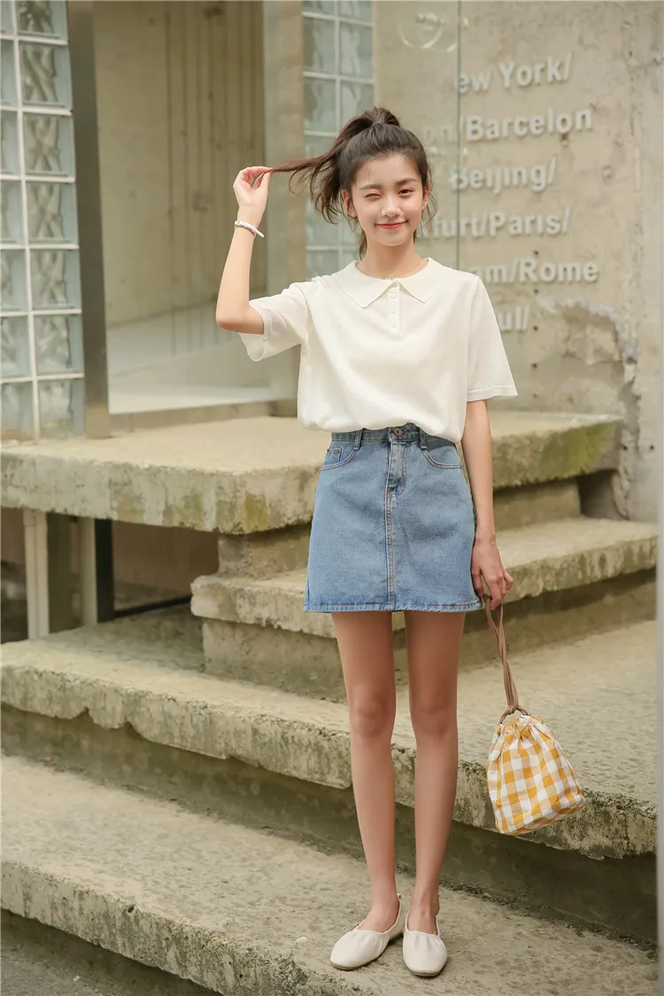 Ice Silk трикотажная Повседневная рубашка поло с коротким рукавом для женщин, лето, новые корейские простые шикарные зеленые однотонные дышащие рубашки авокадо