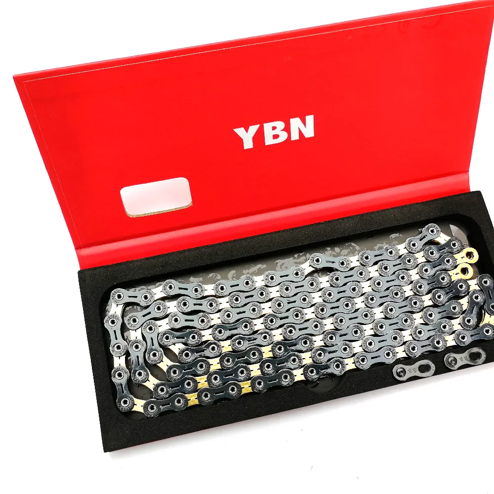 YBN Новые велосипедные цепи сверхлегкие черные/Золотые полностью полые 10/11