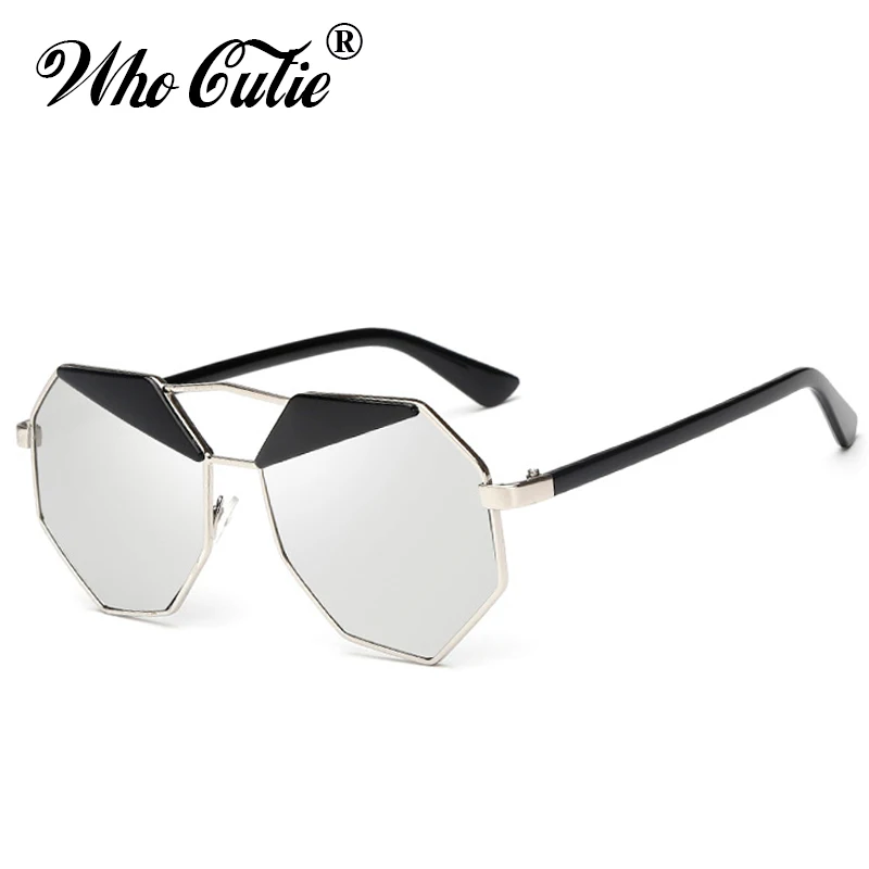 WHO CUTIE 2018 Brand Designer Octagon Eyebrow Sunglasses Women Vintage Polygon Shape Reflective Lens Men Sun Glasses Shades 234 |