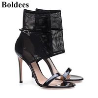 black mesh design thin high heel sandals summer mesh ladies stiletto high heel dress shoes sexy open toe wedding party shoes
