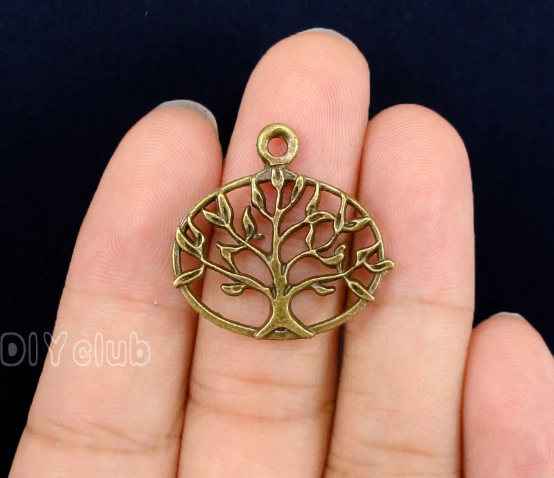 

40pcs-Life дерево амулеты, античная бронза 2 стороннее Дерево жизни амулеты кулон 26x26мм