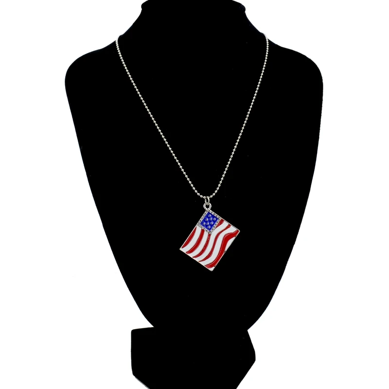 LongWay Vintage Jewelry Gold Color Fashion Crystal Us Flag Long Necklace Sweater Beads Chain Necklaces &amp Pendants Sne150871 | Украшения