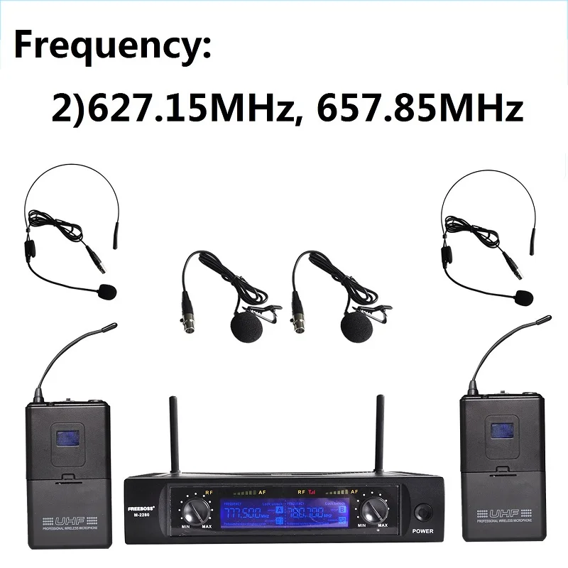 Freeboss M-2280 расстояние 50 м 2 канала гарнитура микрофон системы сцены караоке УВЧ беспроводной микрофон(Бразилия Сан-Паулу Нет налога - Цвет: Frequency 627