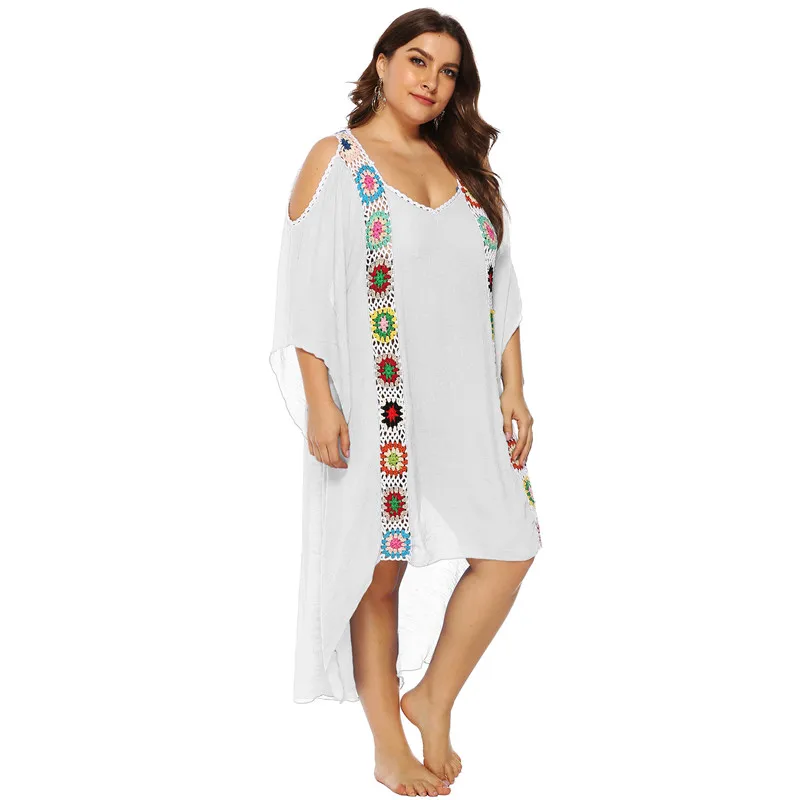 Plus Size Kaftan Beach Tunic Women Summer Beachwear Swimsuit Cover Up Ladies Bohemian Dress Robe de plage sarongs pareo A64