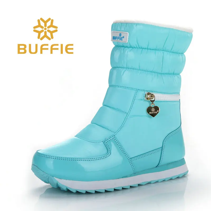 M025waterblue Зимние сапоги женская теплая обувь зимние сапоги 30% Натуральная шерсть обувь белого цвета, BUFFIE г. Большой размер, на молнии, до середины икры - Цвет: M025waterblue