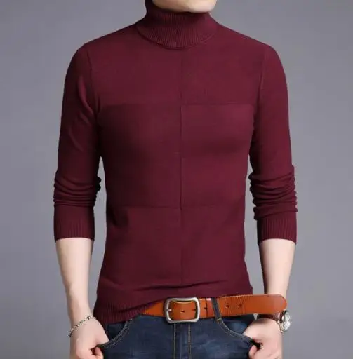 Бургундия Водолазка мужская кашемировый пуловер для мужчин Slim Fit Джемперы толстые теплые осень зима корейский стиль Повседневный пуловер Homme мужская одежда - Цвет: Бургундия