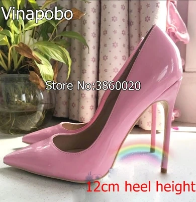 Vinapobo/ г. Новые модные женские туфли-лодочки на высоком каблуке Классические пикантные свадебные туфли на тонком каблуке, белого, красного, бежевого цвета, большие размеры 34-43 - Цвет: pink 12cm heel
