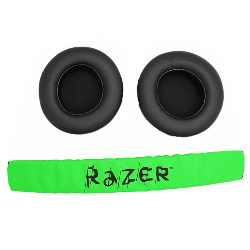 Черные Сменные амбушюры для наушников и зеленые накладки на голову Razer Kraken 7 1 Pro