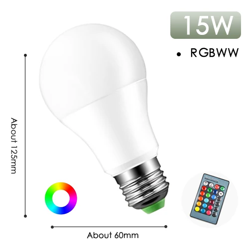 RGBWW E27 15W-remote Светодиодный RGB Лампочка красочный светильник E27 RGB RGBW RGBWW 220 В ИК-пульт дистанционного управления с регулируемой яркостью 5 Вт 10 Вт 15 Вт ночник домашний декор праздничный Бар Рождество - Испускаемый цвет: RGBWW E27 15W-remote