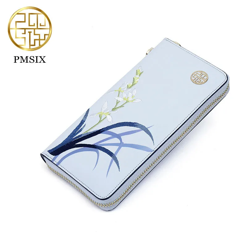 Женский кожаный кошелек PMSIX Элегантный дизайнерский длинный клатч с вышивкой