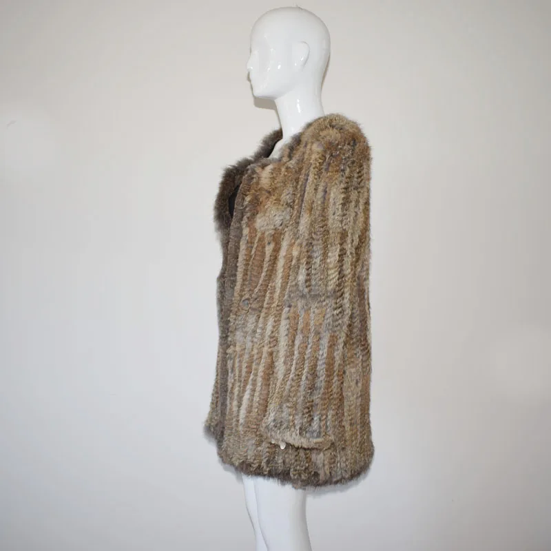 Brazil hot100% Best Quality Rabbit Fur Thick Knitted Coat, Natural Rabbit Fur Jacket, European Style Fur Overcoat  Free Shipping