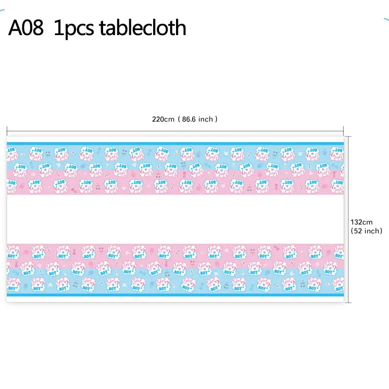A08 1pcs tablecloth Пол Reveal одноразовые столовые приборы для вечеринки для девочек или мальчиков Салфетка под тарелку кружку скатерть нож вилка ложка вечерние принадлежности набор - Цвет: A08 1pcs tablecloth