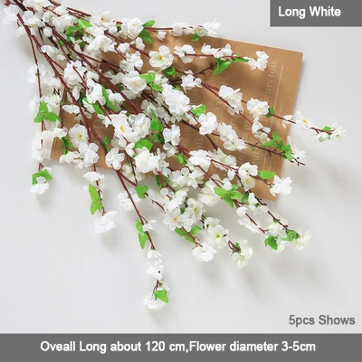 5PCS White Xuanxiaotong, 5 шт., 120 см, белые, длинные, сливы, искусственные цветы, ветви для украшения свадебной вечеринки, зимний домашний декор - Цвет: 5PCS White