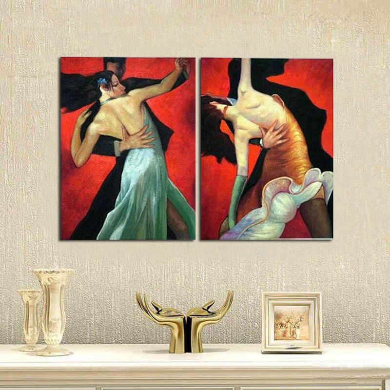 Современная Абстрактная фигурка 100% ручная роспись 2 шт. групповая масляная