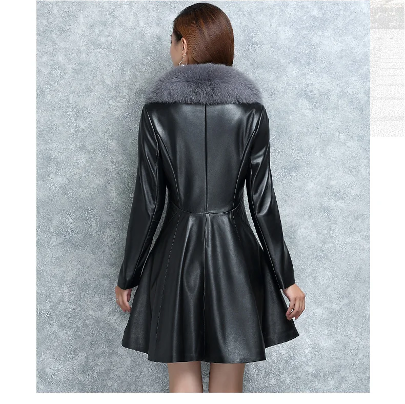 S/4XL женские черные/красные зимние осенние длинные кожаные куртки, тонкие модные женские пальто из искусственной кожи, женская верхняя одежда J2608