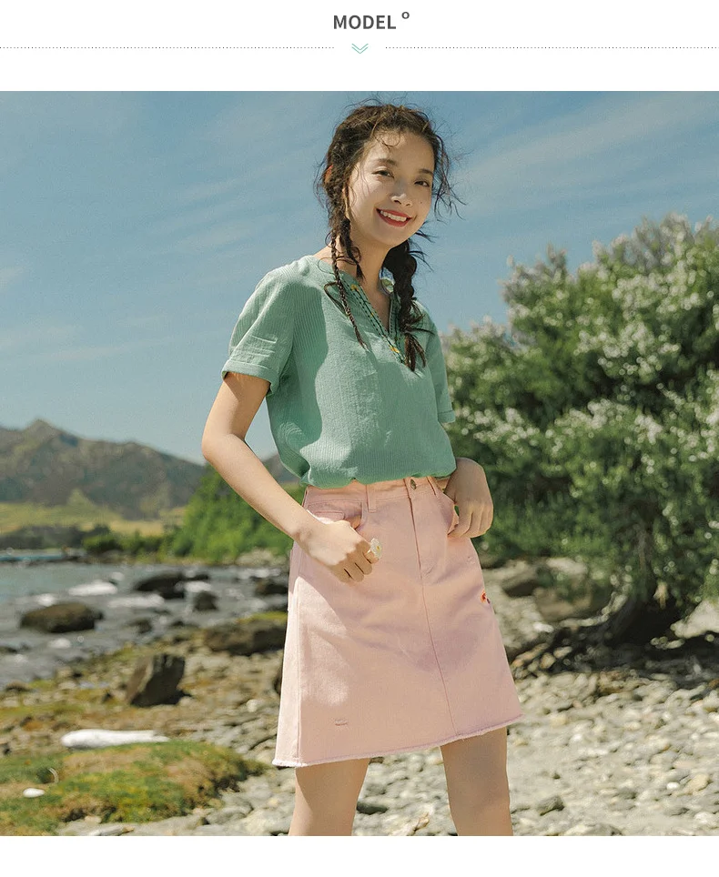 INMAN, лето, Новое поступление, хлопок, средняя талия, минимализм, трапециевидная вышивка, художественный Ретро светильник, розовая Женская короткая юбка