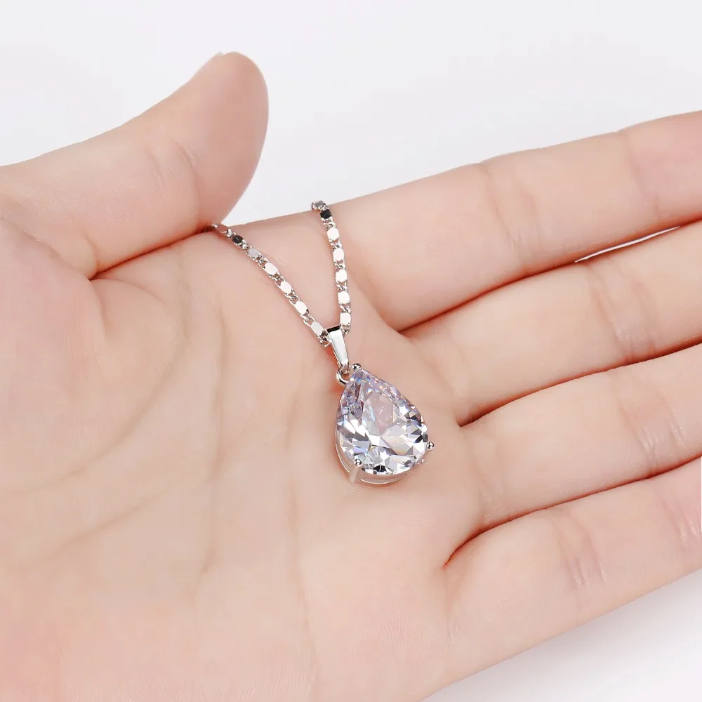Супер Bling классический дизайн кубический цирконий CZ груша форма слеза капля ожерелье
