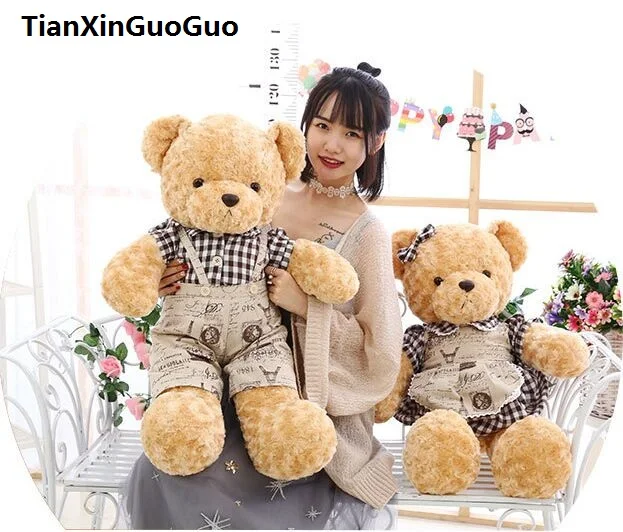 

large 80cm couple teddy bears plush toy lovely dressed loves bear soft doll throw pillow Valentine's Day gift b0755