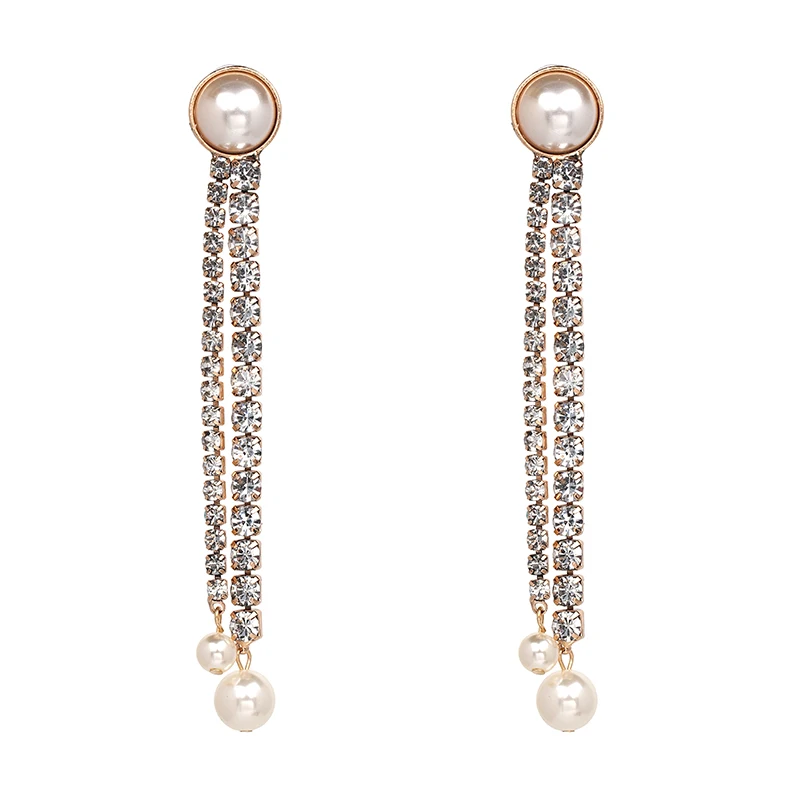 GEREIT 2018 Блестящий Кристалл Rhinestone бисером Длинные серьги падение корейский