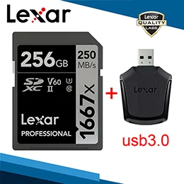 256G Card and Reader Lexar 1667x памяти карты SDXC и SD UHS-II устройство для чтения карт USB 3,0 256 ГБ 128 Гб 64 ГБ для 1080p HD 3D 4K видео Камера вождения Регистраторы - Емкость: 256G Card and Reader