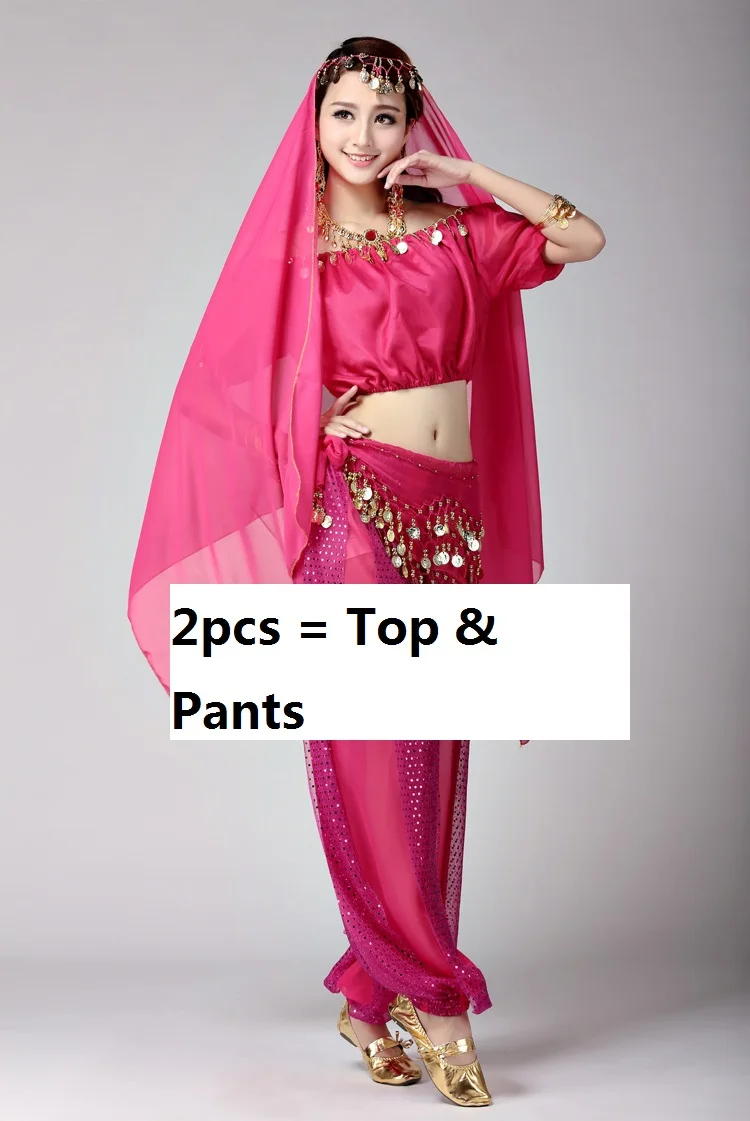 hotpink2pcs Женские индийские сари, одежда для танца живота, цены для взрослых, синие платья для выступлений, восточные костюмы, женский костюм для танцев - Цвет: hotpink2pcs