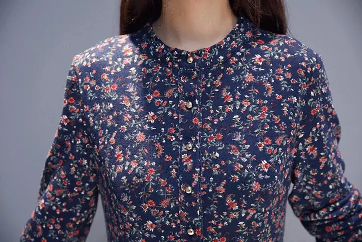 

2019 woman dress in Summer with New style fashion Long sleeve Stand collar Broken flowers dress