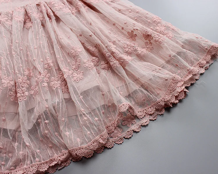 2019 new Korean girls dress lace princess style children's gauze Knee-Length Lace Solid | Детская одежда и обувь