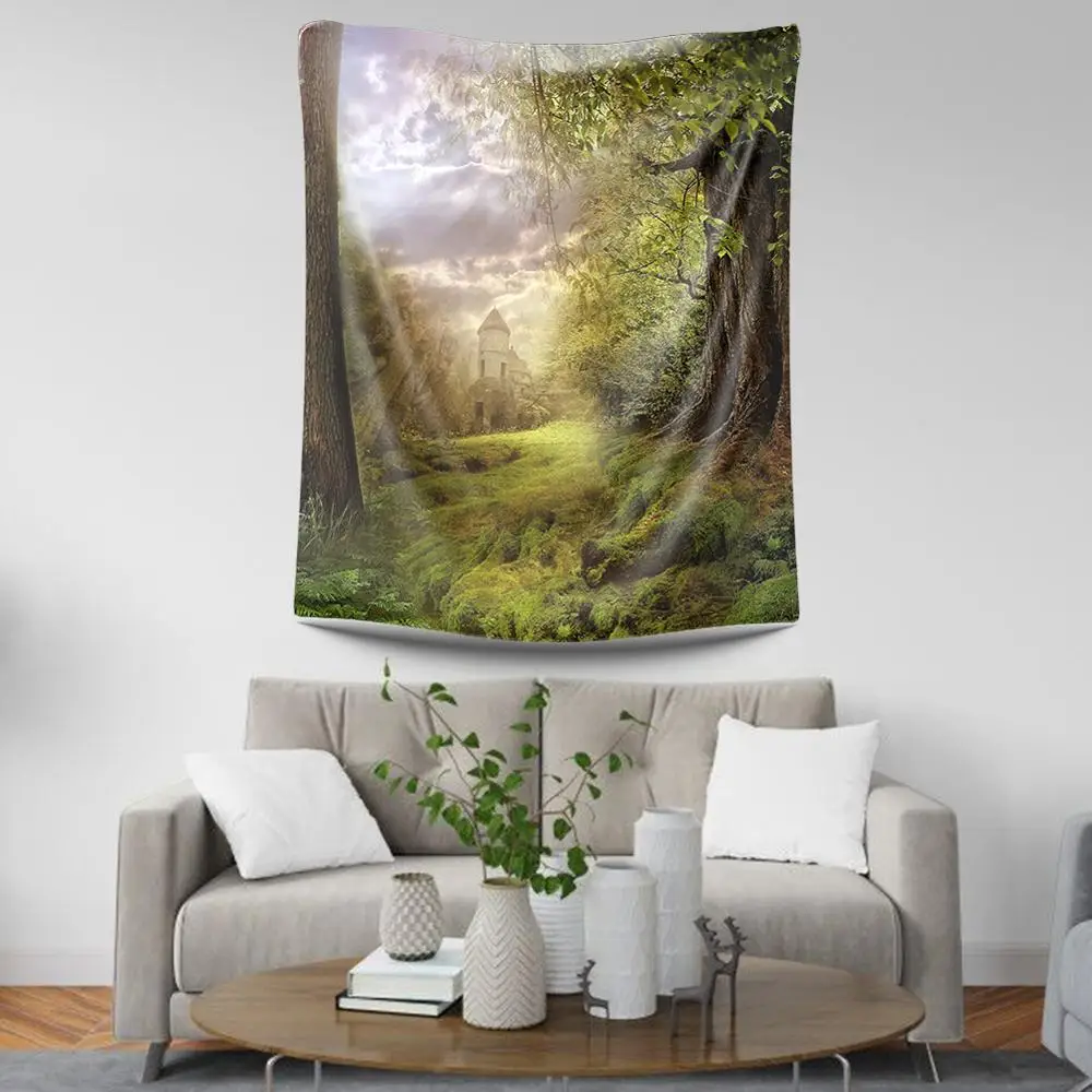 Европейский лесной ковер Замок украшение для дома настенный спальни зеленый