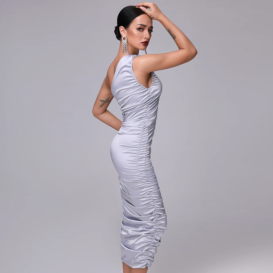 2019 новое летнее женское платье с морщинами на одно плечо без рукавов сексуальное