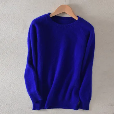 Royal blue Кашемировый свитер, женский весенний свитер с круглым вырезом, тонкий пуловер, модный однотонный кашемировый джемпер - Цвет: Royal blue