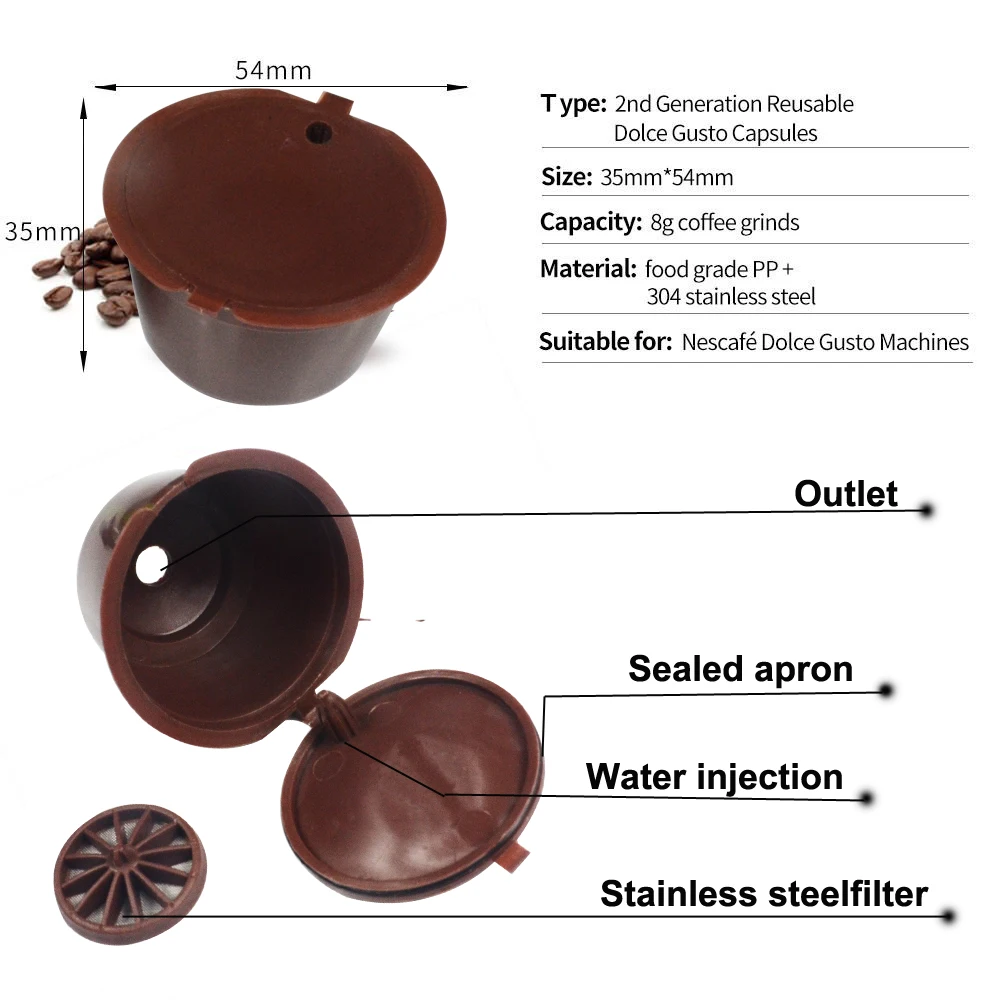 2 шт. многоразовые Пустые пластиковые капсулы для кофе Dolce Gusto 50 раз|coffee capsules|dolce gusto