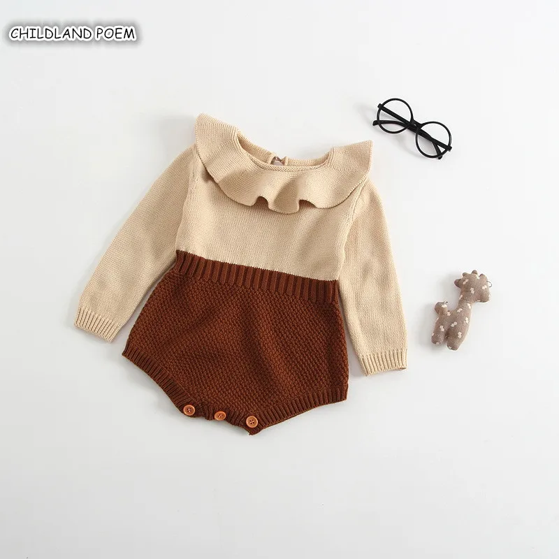 

Knitted Baby Clothes Newborn Baby Rompers Long Sleeve Knit Infant Baby Girl Romper Ruffle 100% Cotton Baby Jumpsuit Boys Rompers