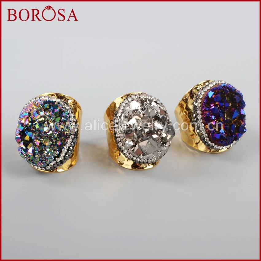 BOROSA золотая, Радужная, с кристаллами, титан, друзы, кварц, медное кольцо, проложенный циркон для женщин, JAB255