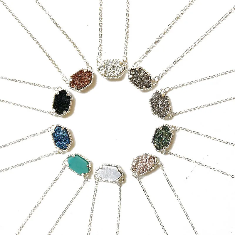 10 цветов подвесное ожерелье Drusy с геометрическим узором и подходящие к