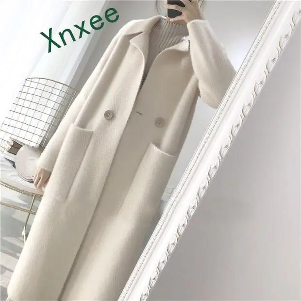 

Xnxee 2019 Winter Woman Wool Cashmere Solid Loose Coat Jacket Women Woolen Simple Coat Elegant Lady Long Blend Coats Cardigan