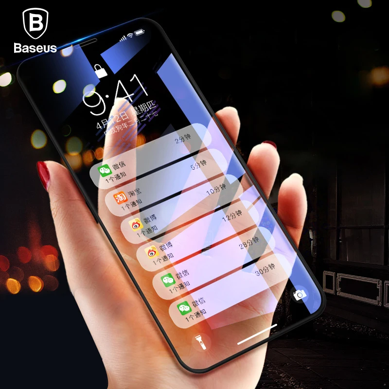 Baseus 0,2 мм Защита экрана для iPhone X 6D полное покрытие 9H закаленное стекло для iPhone X 10 переднее защитное стекло пленка