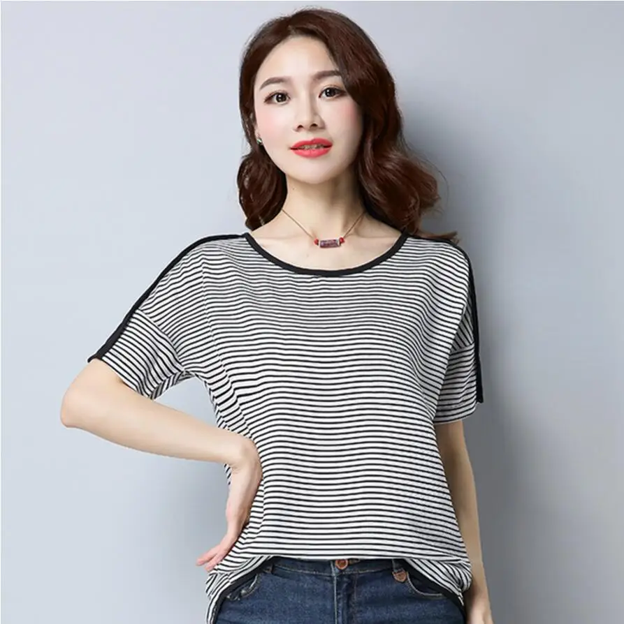 FFTAIQI new fashion summer fresh cool patchwork short sleeve woman tee tops simple classic striped O-Neck loose women T-shirt | Женская
