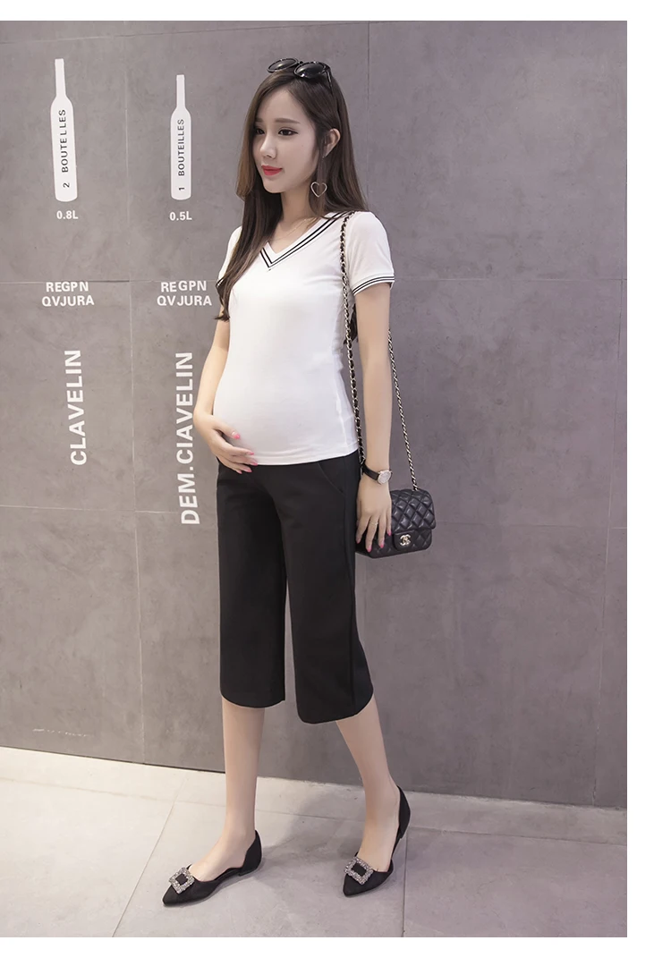 

2019 Spring thin cropped trousers slim wide leg pants stomach lift outside Work wearing maternity clothes summer pants