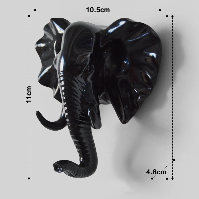 Black elephant head Креативный настенный крючок в виде животного, крючок-вешалка с Носорогом, оленем, лошадью, козлом, декоративный ПВХ силиконовый настенный светильник для ванной комнаты, ключница - Цвет: Black elephant head
