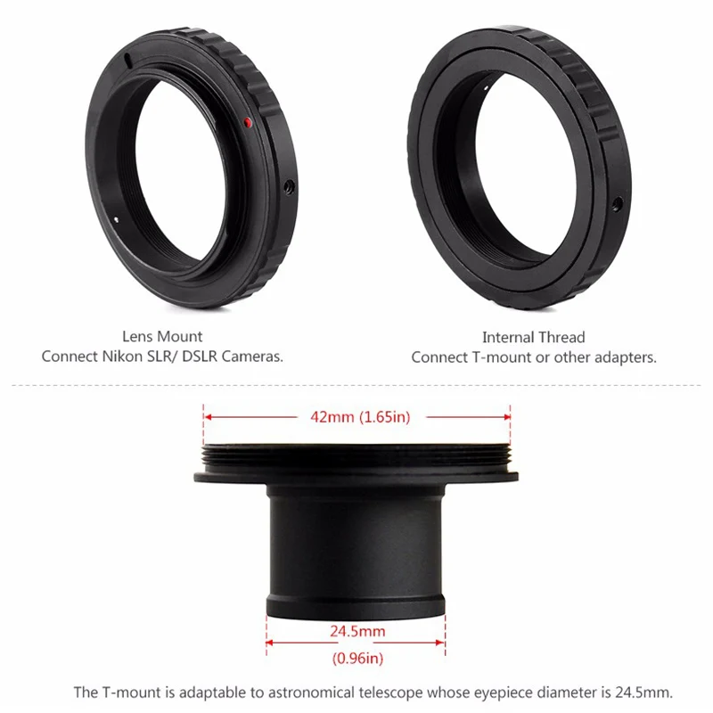 T-образное кольцо для Nikon SLR/DSLR Camera Adapter + 0.965in 24 5 мм окуляр порты телескопы Mount Tube |