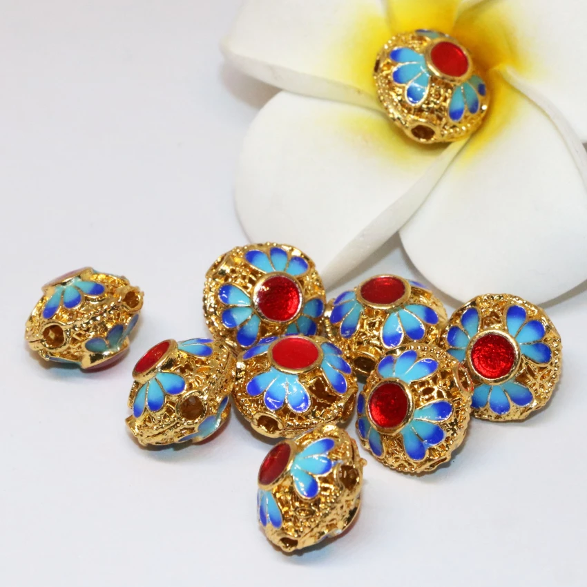 

18 shape Bohemia style 10pcs gold-color cloisonne butterfly flower round enemal accessories spacers beads jewelry finding B2379
