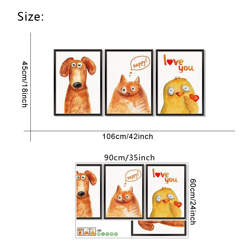 Cute Animals Photo Frame Vinyl Wall Stickers Kindergarten Kids room Decor Removable Cat Dog Chick Decals Art Murals dc18 | Дом и сад