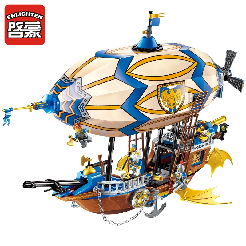 Enlighten Building Block War of Glory Castle Knights Sliver Hawk Balloon Ship 5 Figures 669pcs Educational Bricks Toy Boy Gift | Игрушки и