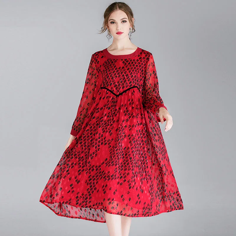 Женское шифоновое платье с длинным рукавом Повседневная Свободная мода