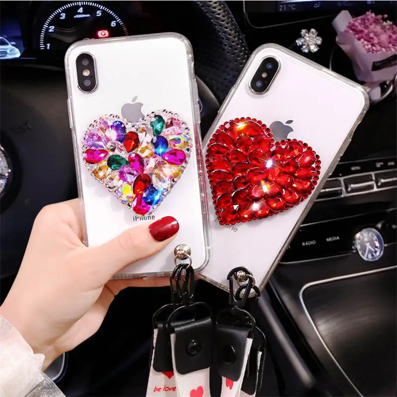 Роскошный прозрачный чехол Love Diamond для Samsung s9 s8 s10 plus защитный ремешок note 8 9 M10 M30 M20