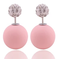 10 colors new arrival cheapest candy colors rubber full crystal ball double sides big pearl earrings bead ball earrings women