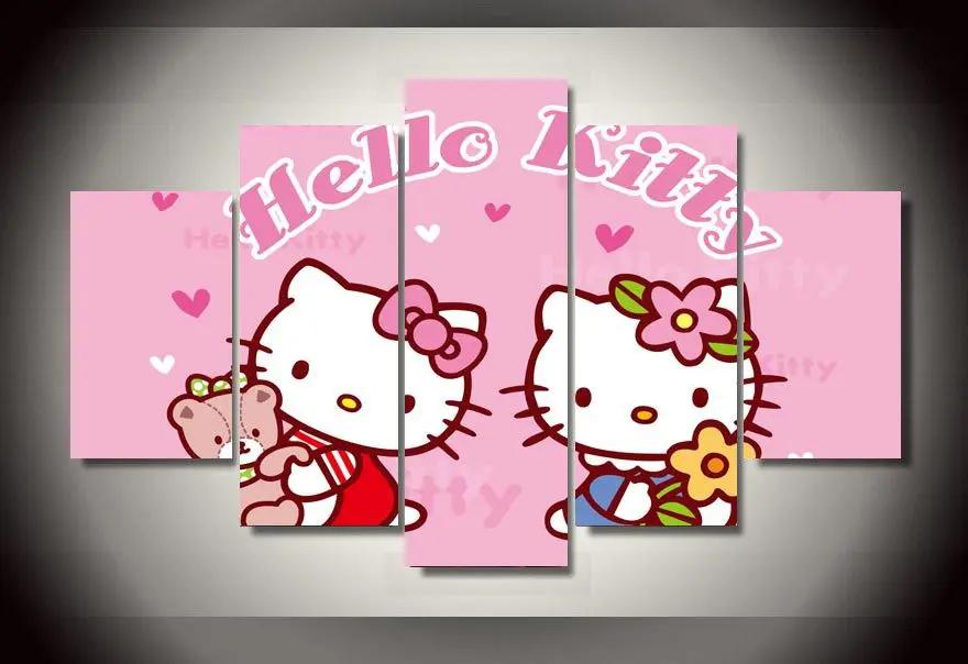 Обрамленный Печатный мультфильм hello kitty групповая Картина Настенная живопись