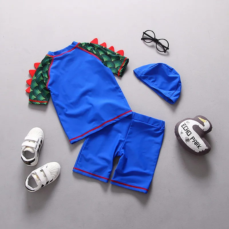 Children's Swimwear Three Pieces Swimsuit for Boy Short Sleeve Dinosaur Print UPF50 Kids Swimming Suit Bathing Clothes Baby |