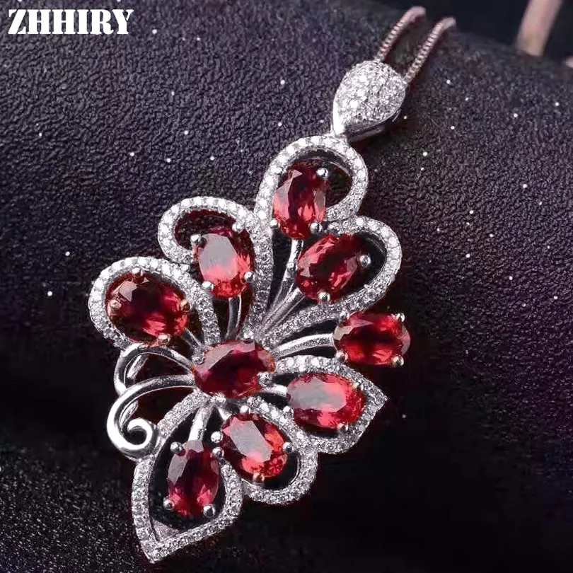 

zhhiry Lady Natural Garnet Gems Necklace Pendant Genuine Colored Tones Women Fine Jewelry 925 Sterling Silver